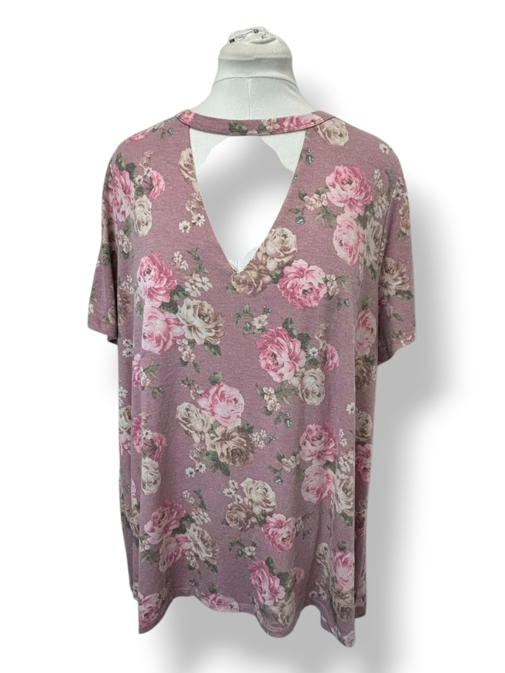 Obsessive Love Women’s Plus Size Cut-Out Neck Tee Floral Stretch Boho Mauve 3X